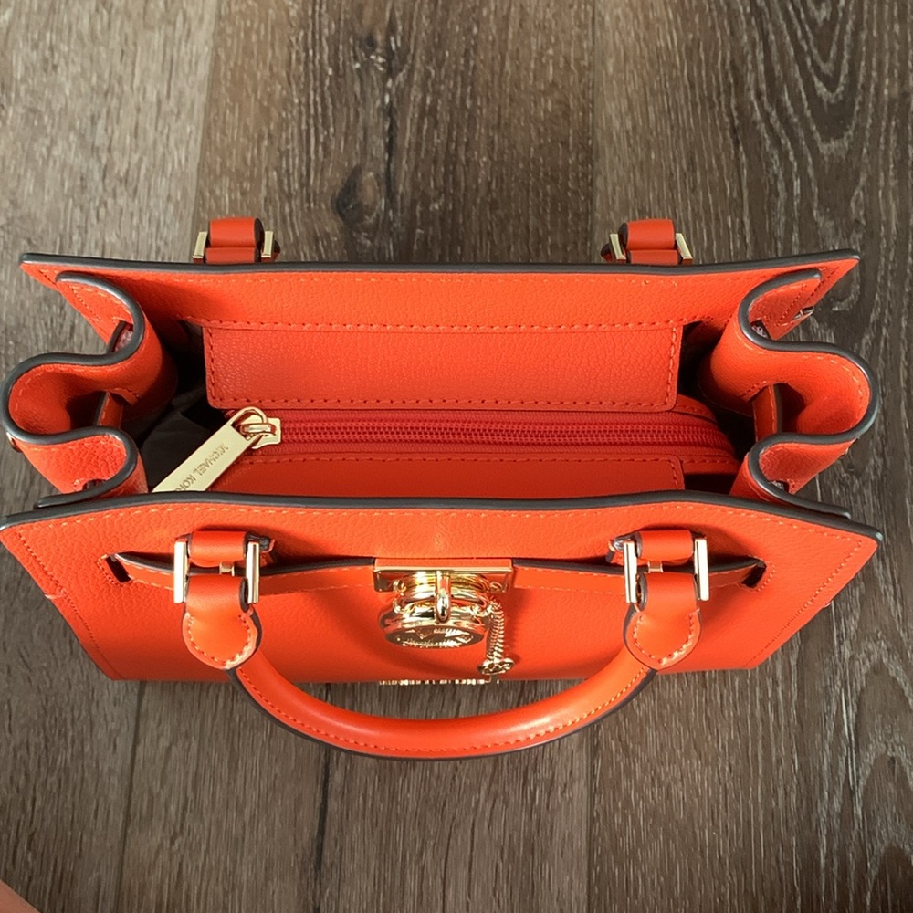 New Michael Kors Orange Red Clay Hamilton Small Satchel Bag Purse Crossbody Bag - Picture 5 of 8